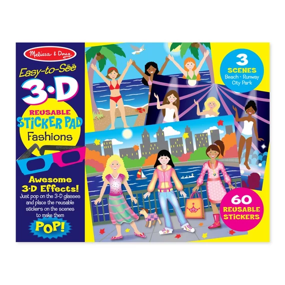 Melissa & Doug Kreatív játék, 3D újrahasználható matrica készlet, divat